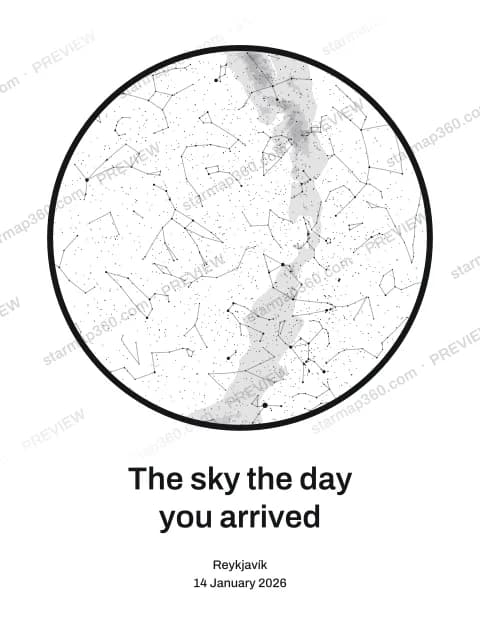 Star map PNG of the sky over Reykjavík, dark blue background