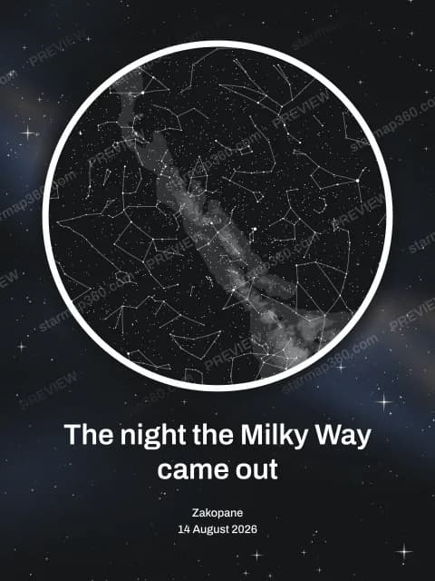 Star map PNG with the Milky Way over Zakopane